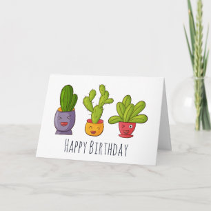 Tre Cute Cactus in Flower Pots Roligt Illustration Kort