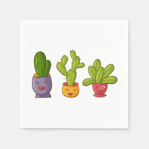 Tre Cute Cactus in Flower Pots Roligt Illustration Pappersservett