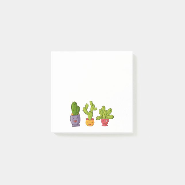 Tre Cute Cactus in Flower Pots Roligt Illustration Post-it Block (Framsida)