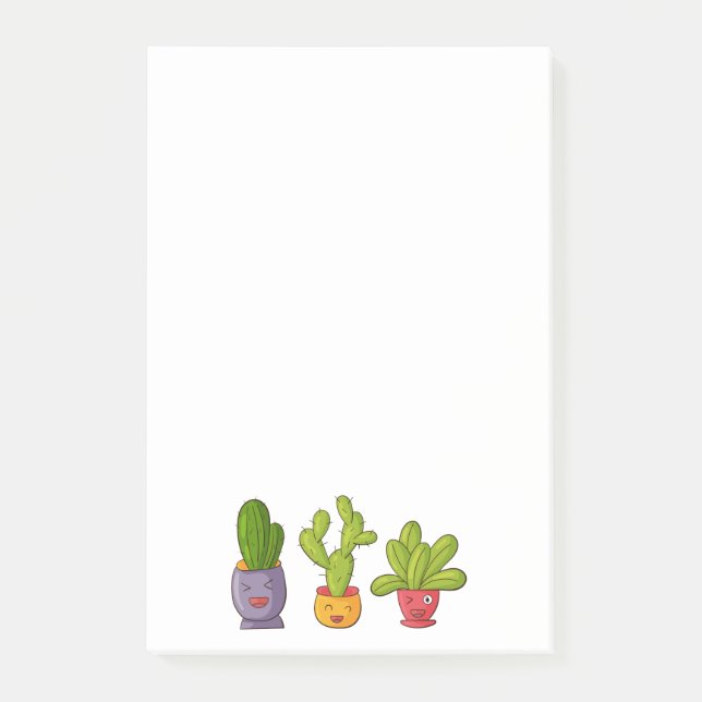 Tre Cute Cactus in Flower Pots Roligt Illustration Post-it Block (Framsida)