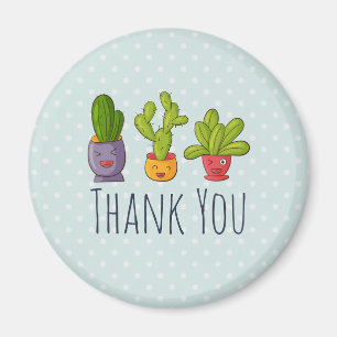 Tre Cute Cactus in Flower Pots Roligt Tack Magnet