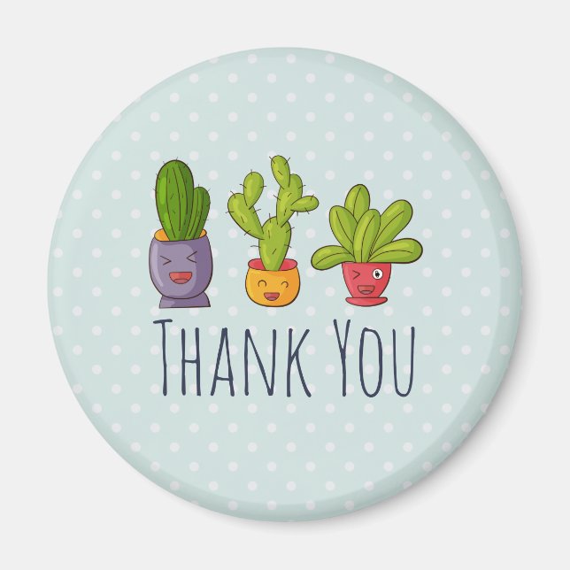 Tre Cute Cactus in Flower Pots Roligt Tack Magnet (Framsidan)
