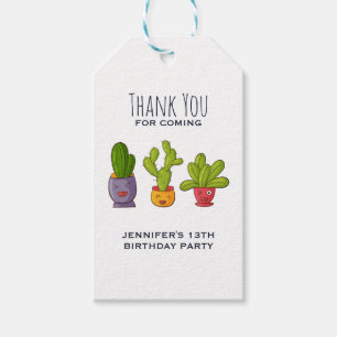Tre Cute Cactus in Flower Pots Roligt Tack Presentetikett