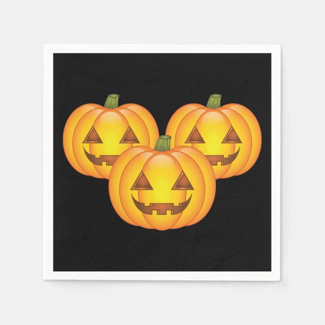 Tre Cute Halloween Jack O'Lantern Pumpkins Pappersservett (Framsidan)