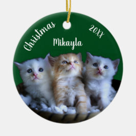 Tre Cute Kittens jul Ceramic Ornamic Julgransprydnad Keramik