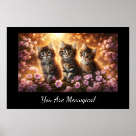 Tre Cute Kittens med Rosa Flowers Poster