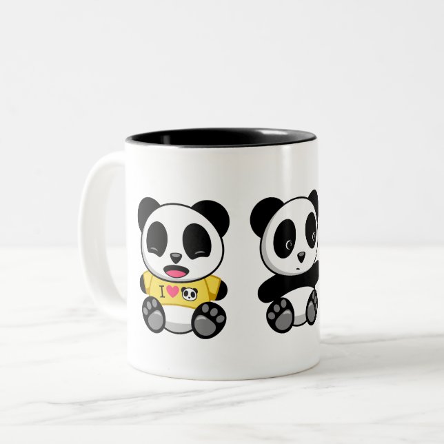 Tre Cute Little Pandas Två-Tonad Mugg (Framsida vänster)
