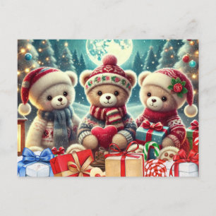 Tre Cute Nalle God jul Helg Vykort