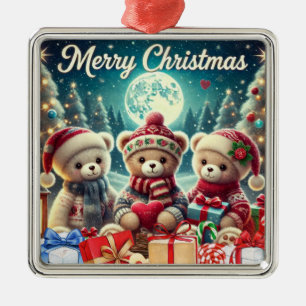 Tre Cute Nalle God jul Julgransprydnad Metall