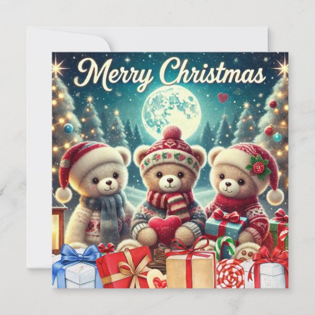 Tre Cute Nalle God jul Julkort (Framsida)