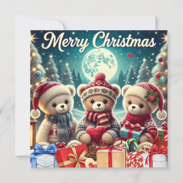 Tre Cute Nalle God jul Julkort (Framsida)