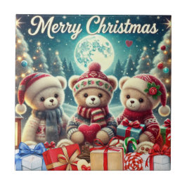 Tre Cute Nalle God jul Kakelplatta