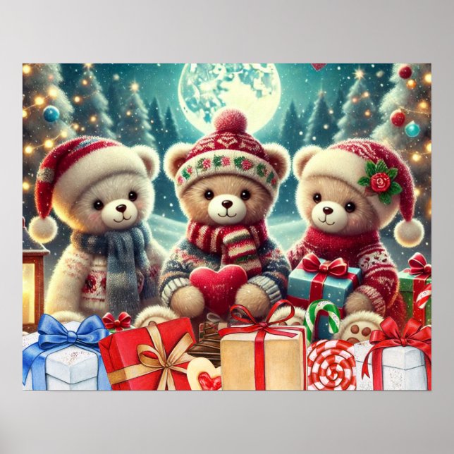 Tre Cute Nalle God jul Poster (Framsidan)