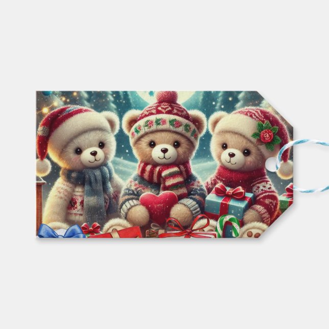 Tre Cute Nalle God jul Presentetikett (Framsidan (Horisontell))