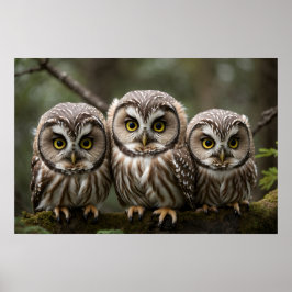Tre Cute Northern Saw-whet Owlets Poster