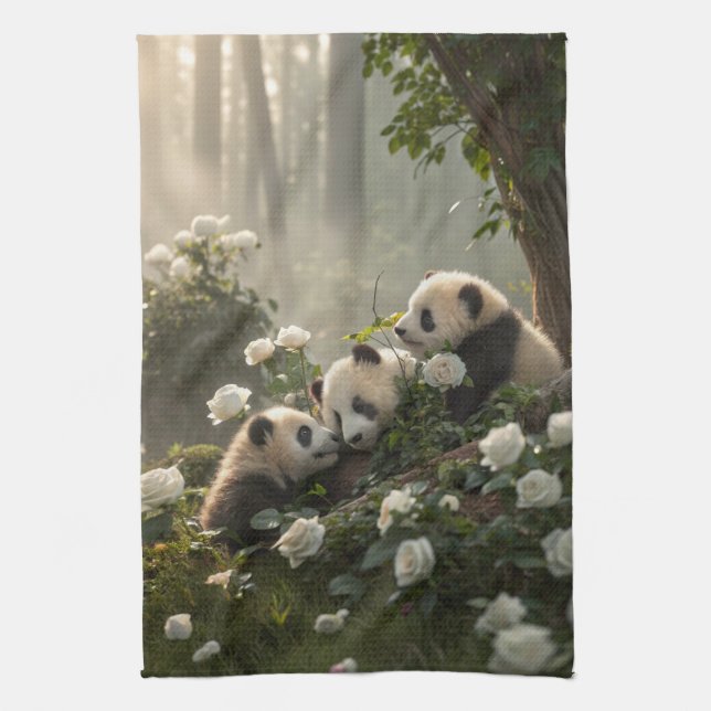 Tre Cute Pandas Kökshandduk (Vertikal)