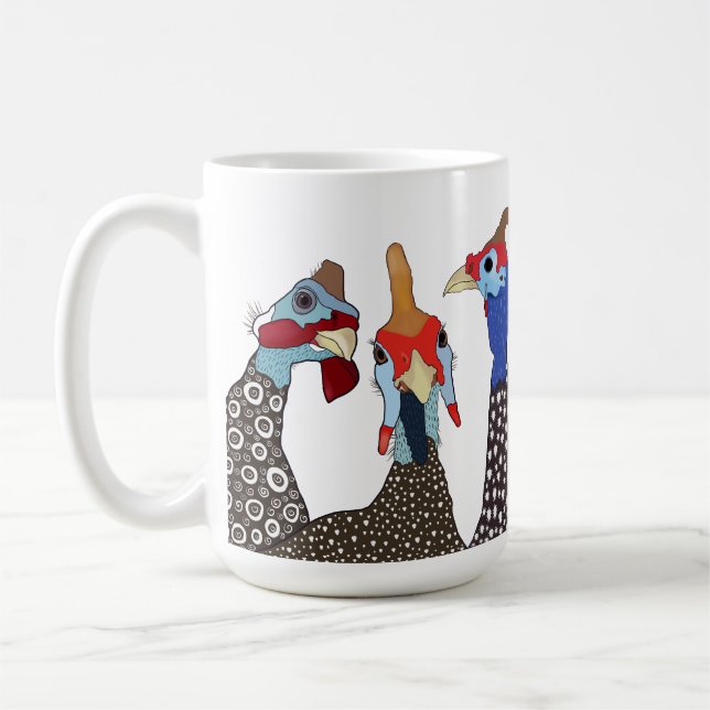 Tre Cute Patternated Guinea Fowl Birds Kaffemugg (Vänster)