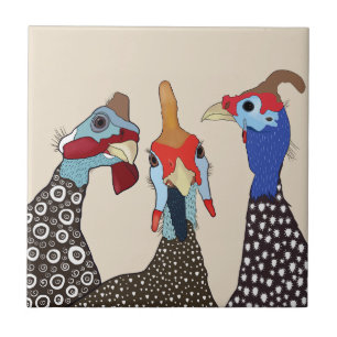 Tre Cute Patternated Guinea Fowl Birds Kakelplatta