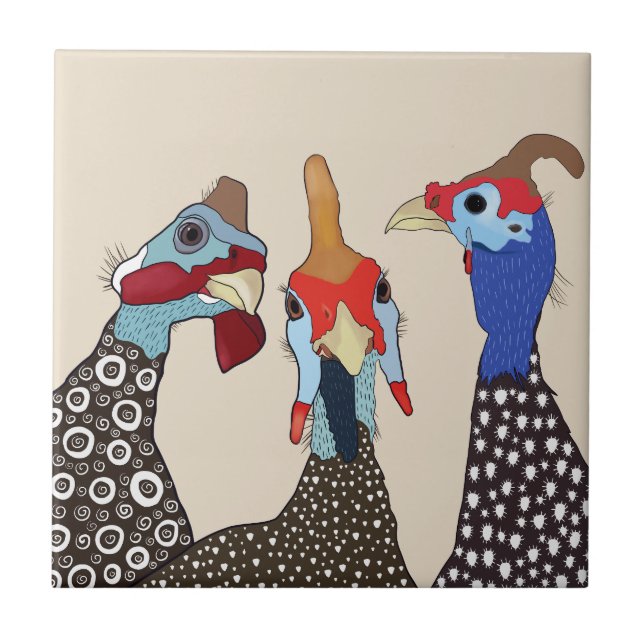 Tre Cute Patternated Guinea Fowl Birds Kakelplatta (Framsidan)