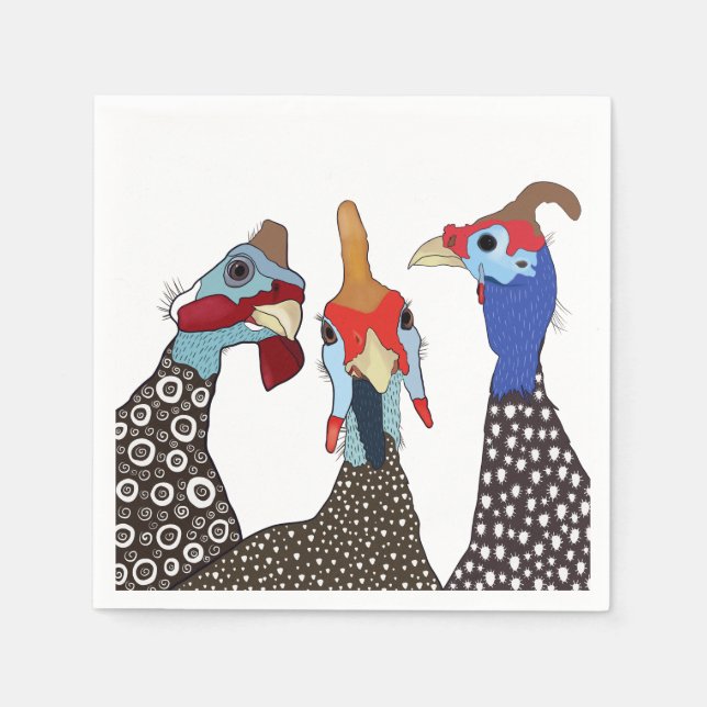 Tre Cute Patternated Guinea Fowl Birds Pappersservett (Framsidan)