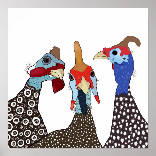 Tre Cute Patternated Guinea Fowl Birds Poster (Framsidan)