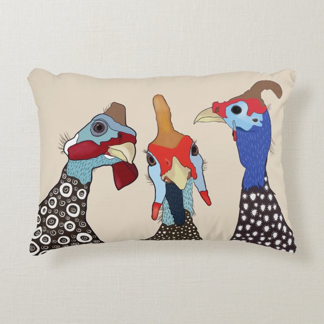 Tre Cute Patternated Guinea Fowl Birds Prydnadskudde (Framsidan)