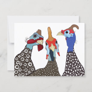Tre Cute Patternated Guinea Fowl Birds Vykort