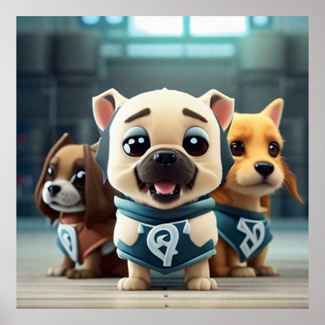 Tre Cute-valpar för kameran Poster (Framsidan)