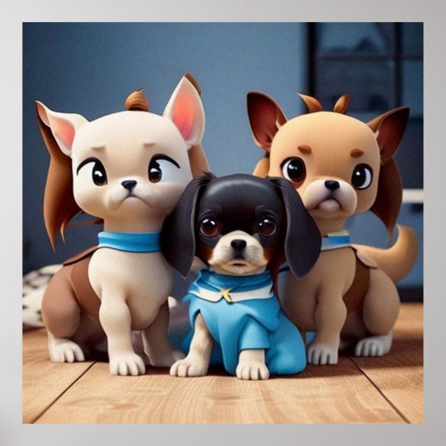 Tre Cute-valpar som är avsedda för kameran 3 Poster (Framsidan)