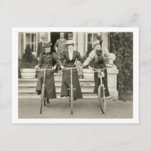 Tre cykelkvinnor, tidigt 1900-talet (b/w bild) vykort