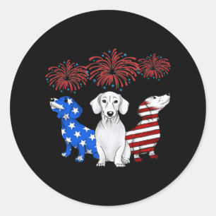 Tre Dachshunds American Flagga Färg 4 juli Runt Klistermärke
