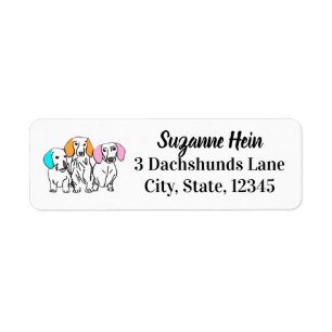 Tre Dachshunds Pastel Öron Doodle Returadress Etikett
