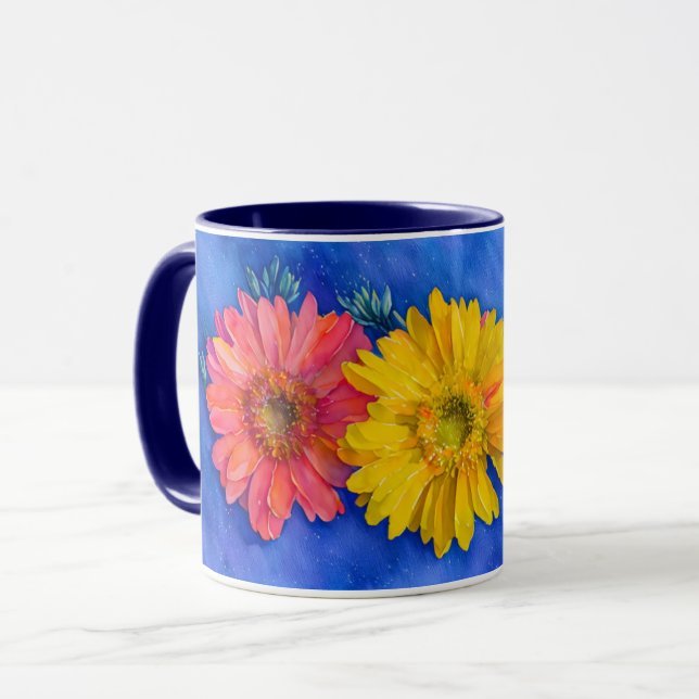 Tre Daisy Flowers Art Mugg Kopp (Framsida vänster)