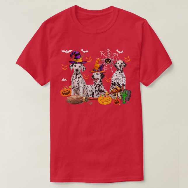 Tre Dalmatier Hundar Witch Halloween Mummy Scary P T Shirt (Design framsida)