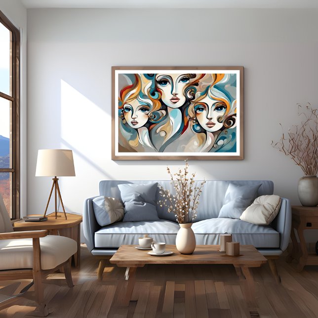 Tre Dam Modern Art Poster (Three Ladies Modern Art Poster)