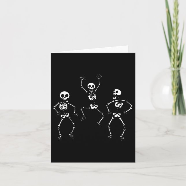 Tre Dancing Funny Skeletons Halloween Kort (Framsida)
