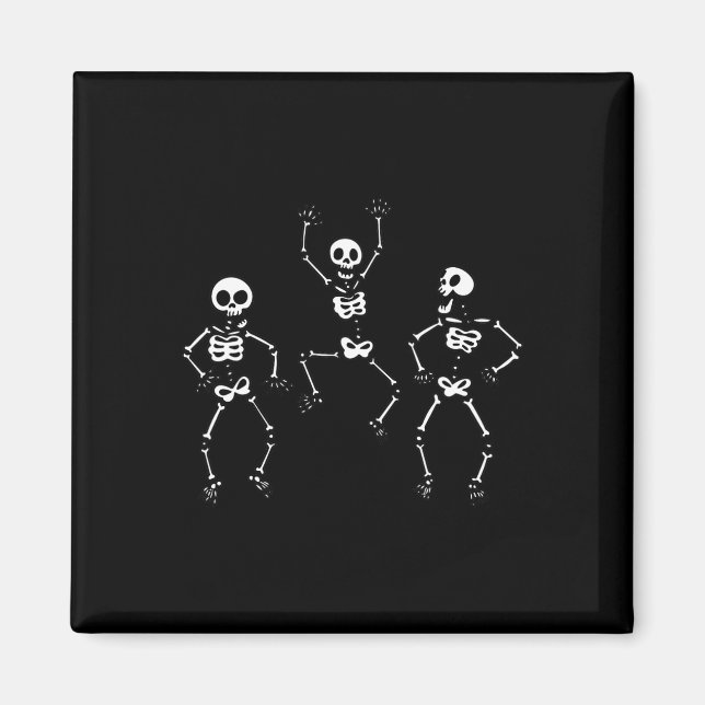Tre Dancing Funny Skeletons Halloween Magnet (Framsidan)