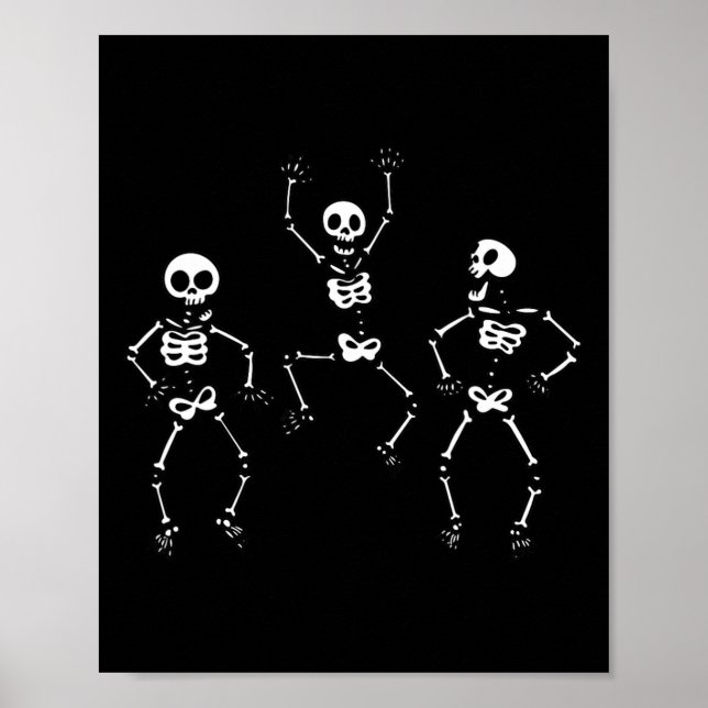 Tre Dancing Funny Skeletons Halloween Poster (Framsidan)