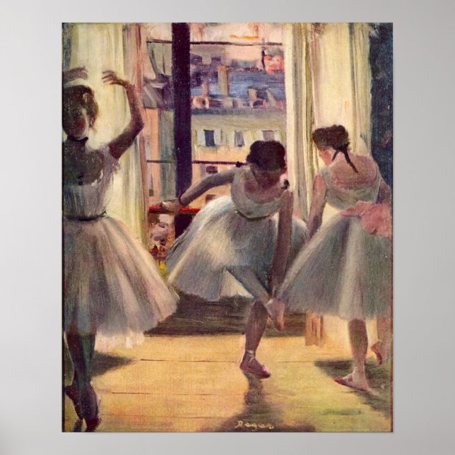 Tre dansare i ett träningsrum av Edgar Degas Poster (Framsidan)