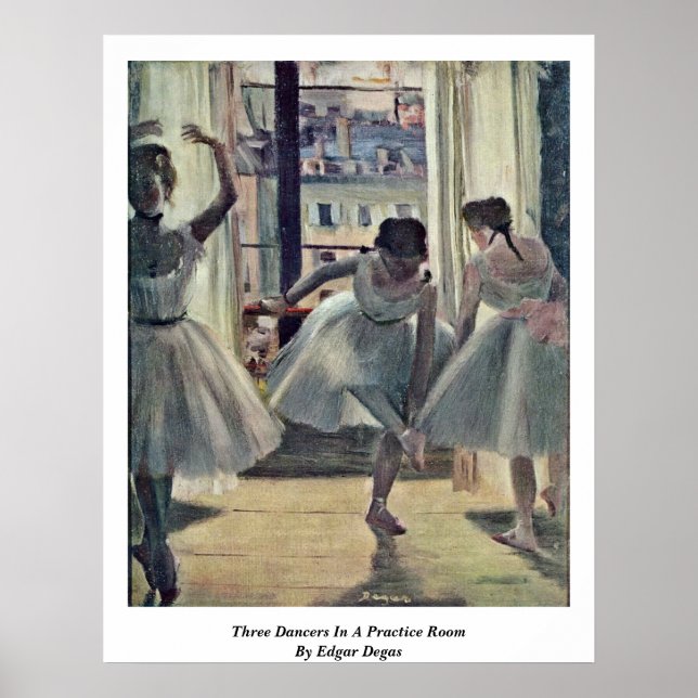 Tre dansare i ett träningsrum av Edgar Degas Poster (Framsidan)