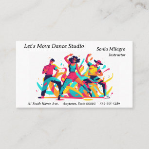 Tre dansare med festlig, uppslagen färg visitkort