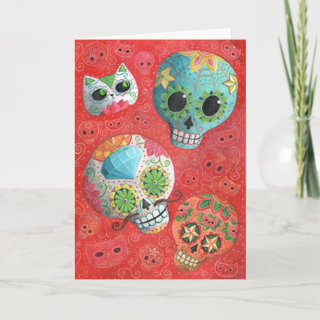 Tre Day of the dead-Döskallar Kort (Framsida)
