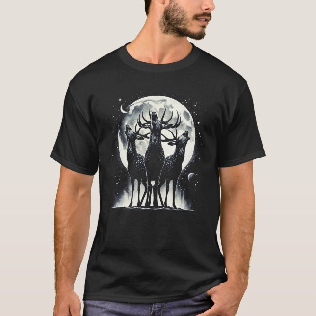 Tre Deans Howling i Måne som tre Varger T Shirt (Framsida)