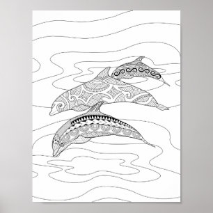Tre delfinfärgade Vuxarna Poster färgning