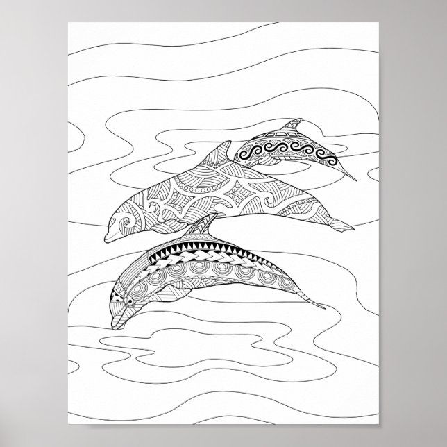 Tre delfinfärgade Vuxarna Poster färgning (Framsidan)