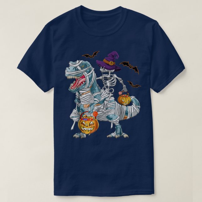 tre dinosaur Skeleton Riding Mummy Dinosaur T Shirt (Design framsida)