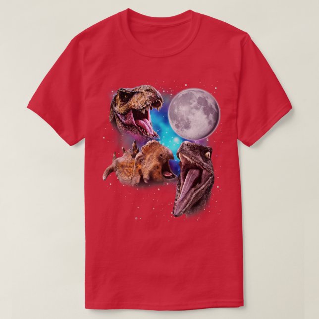 Tre dinosaurier Howl vid Måne T Shirt (Design framsida)
