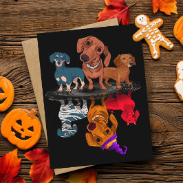 Tre doachshunds reflektion Halloween-Vuxen-gåvor Vykort