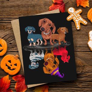 Tre doachshunds reflektion Halloween-Vuxen-gåvor Vykort