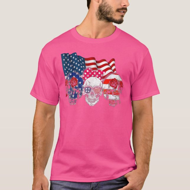 Tre Döskallar Lycklig Independence day den 4 juli  T Shirt (Framsida)